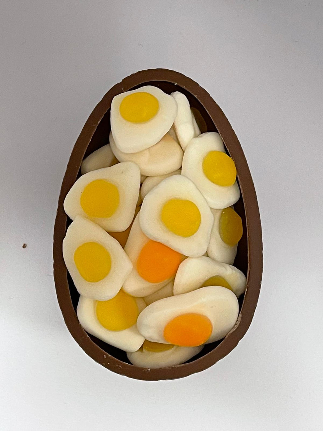 Small milk chocolate Easter egg filled with Haribo fried eggs
